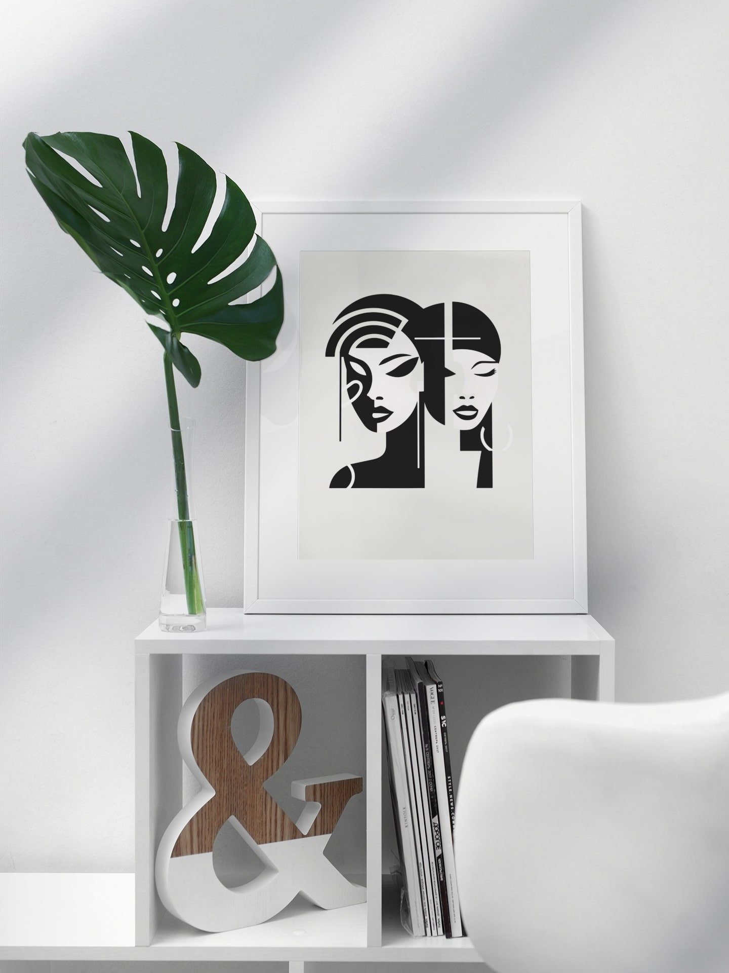 Black and White Minimalist Faces Poster, Abstract Dual Portrait Art Print, Modern Contemporary Graphic Wall Art for Stylish Decor product image (3)