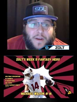 Zolt's Fantasy Hero for Week 11 - Michael Wilson, WR - Arizona Cardinals! #fantasyfootballadvice #FYP #MichaelWilson #ArizonaCardinals #JacobyBrissett