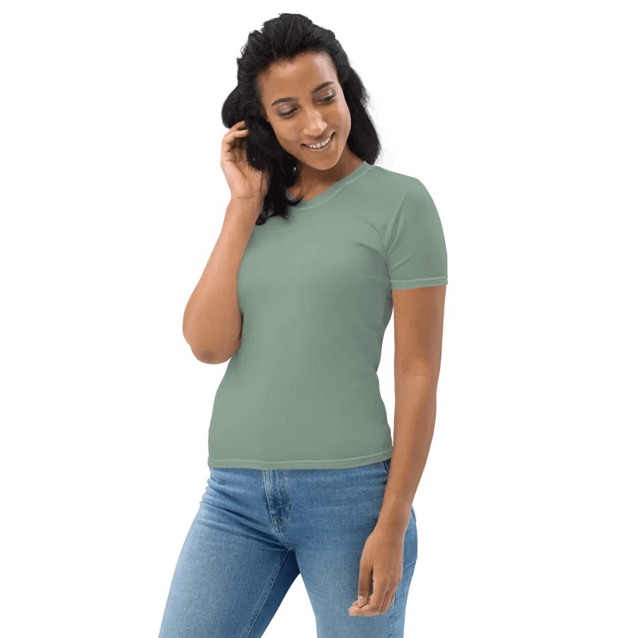 Plain Medium Sage Green Soft Summer Women's Crewneck Polyester Heavyweight Premium T-Shirt by Treasure Pie product image (7)