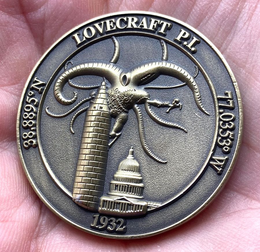 LOVECRAFT P.I. & MISKATONIC HIGH Official "Goat of a Thousand Young" *Antique Gold* Challenge Coin product image (4)