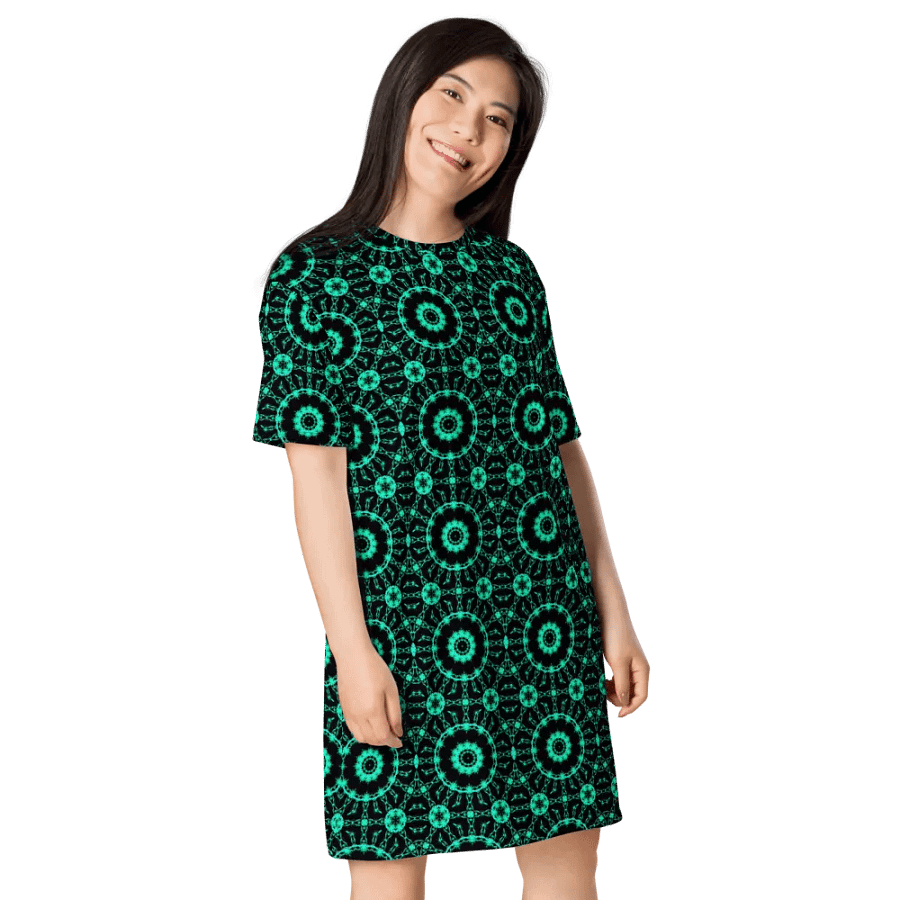 Abstract Repeating Neon Green Shapes T Shirt Dress product image (8)