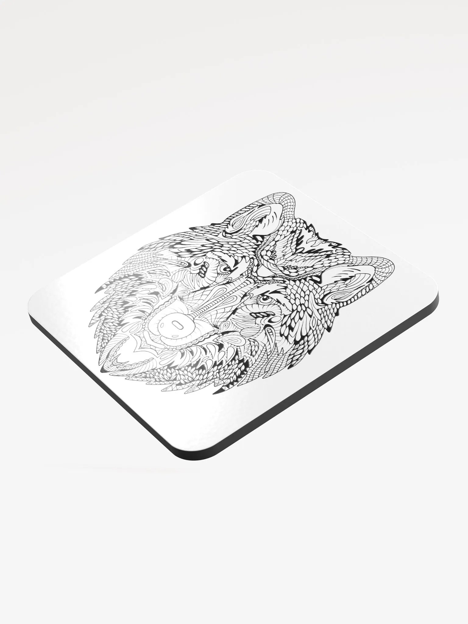 Ornate Wolf Etching Cork Coaster product image (3)