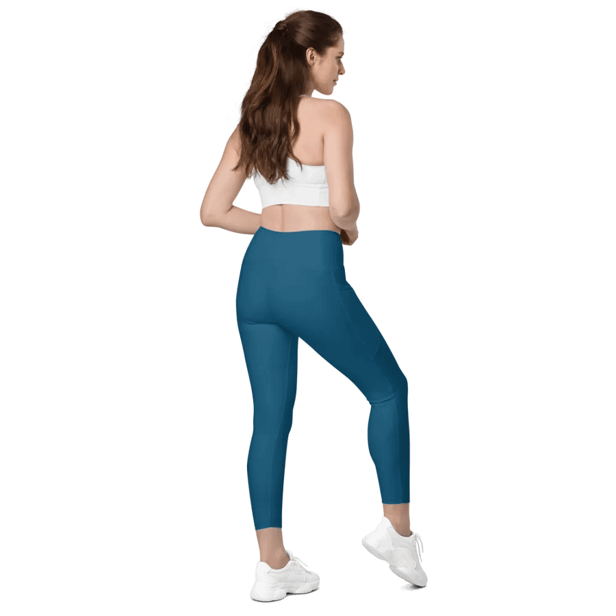 Plain Dark Blue True Summer Women's High Waisted Premium Crossover Leggings with Pockets by Treasure Pie product image (8)
