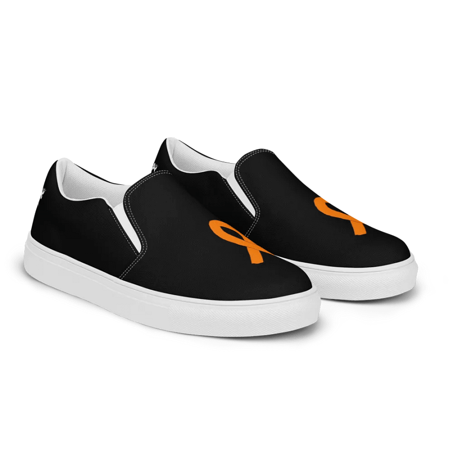 White HApex Gear White Logo Cancer Awareness Orange Ribbon. Black Men's Slip-On Canvas Shoes product image (6)