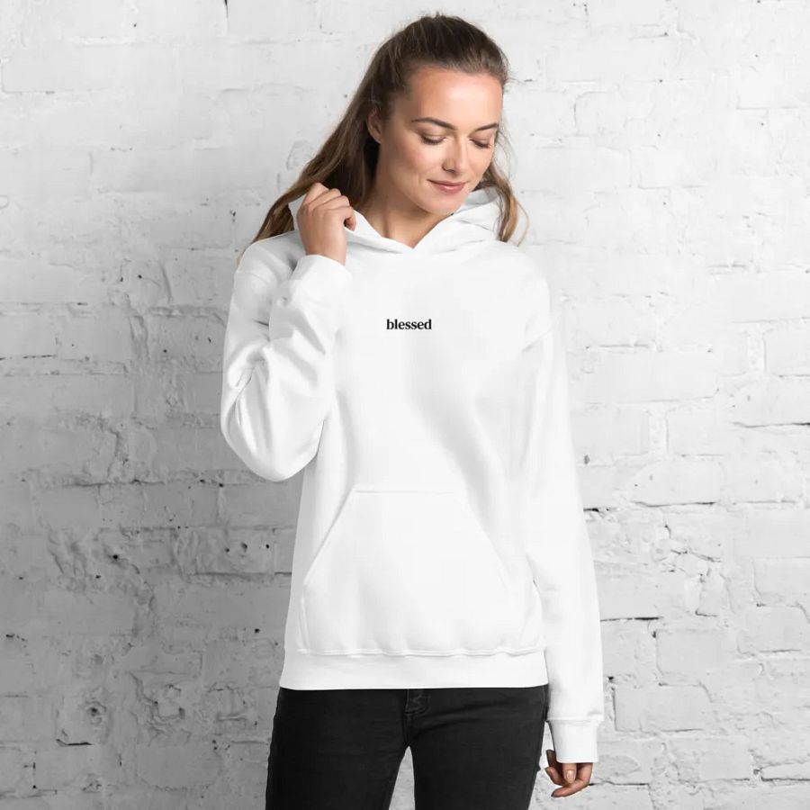 Minimalistic Unisex Blessed Embroided Hoodie (Black Embroided) product image (204)