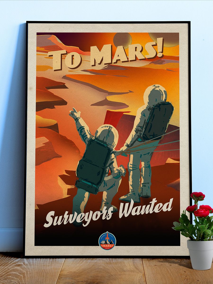To Mars! — Vintage space poster, retro space art, propaganda poster, retrofuturism art, retro sci-fi print product image (1)