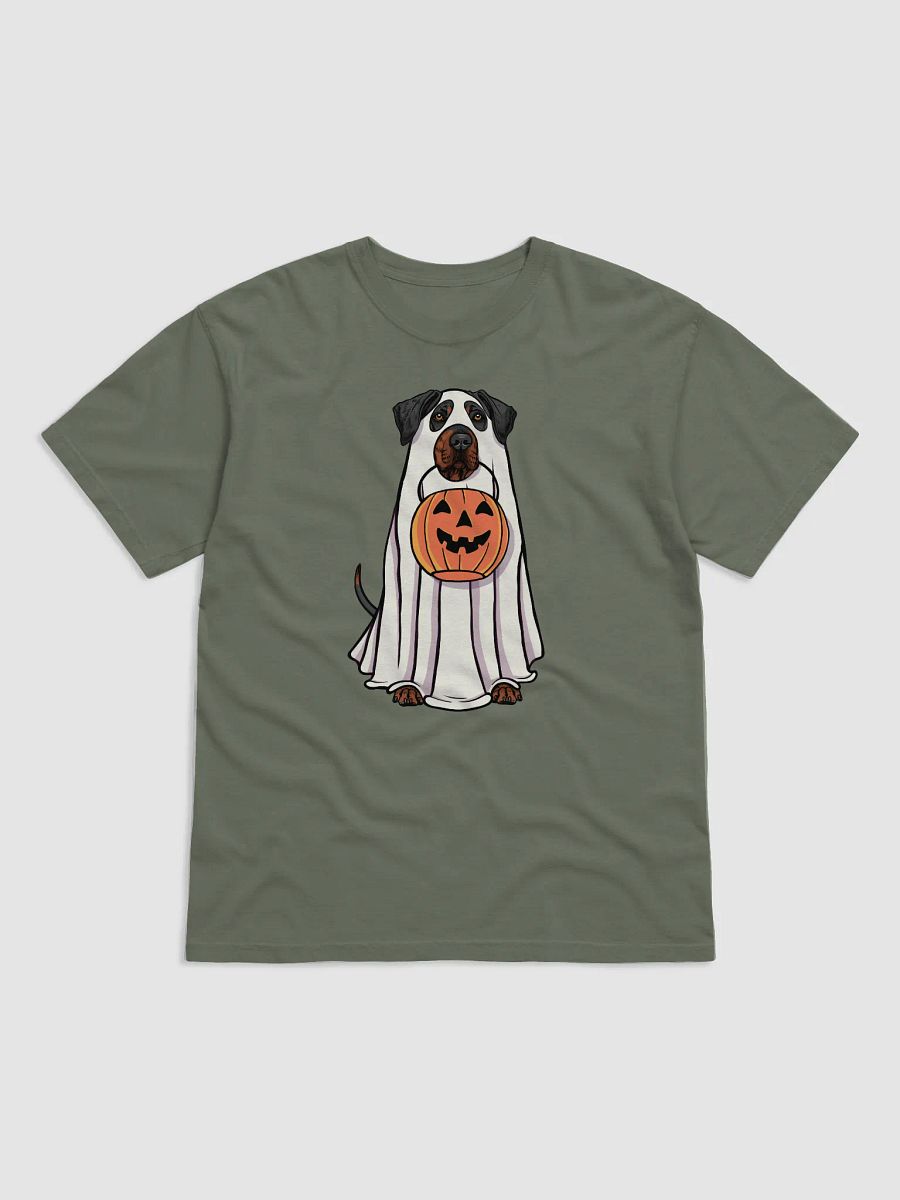 Funny Halloween Rhodesian Ridgeback(Black & Tan) T-Shirt | Funny Dog Wearing a Ghost Costume and Holding a Pumpkin Basket product image (4)