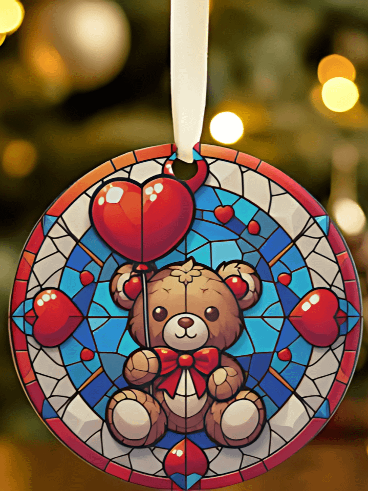 Teddy Bear with Hearts Valentine Ornament Sublimation Design – high-quality 300 DPI PNG digital download product image (1)