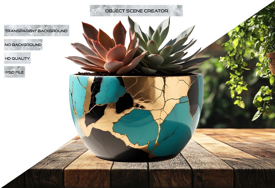 Kintsugi Radiance – Planter with Succulents PNG product image (2)