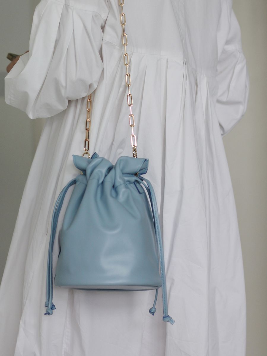 Sample Sale – Soft Leather Drawstring Bucket Bag – Light Blue product image (8)