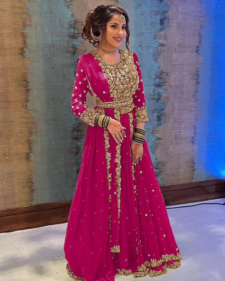 FULLY STITCHED PINK LONG BLOUSE LEHENGA CHOLI DIAMONDS WORK LENGHA TOP BELT product image (1)
