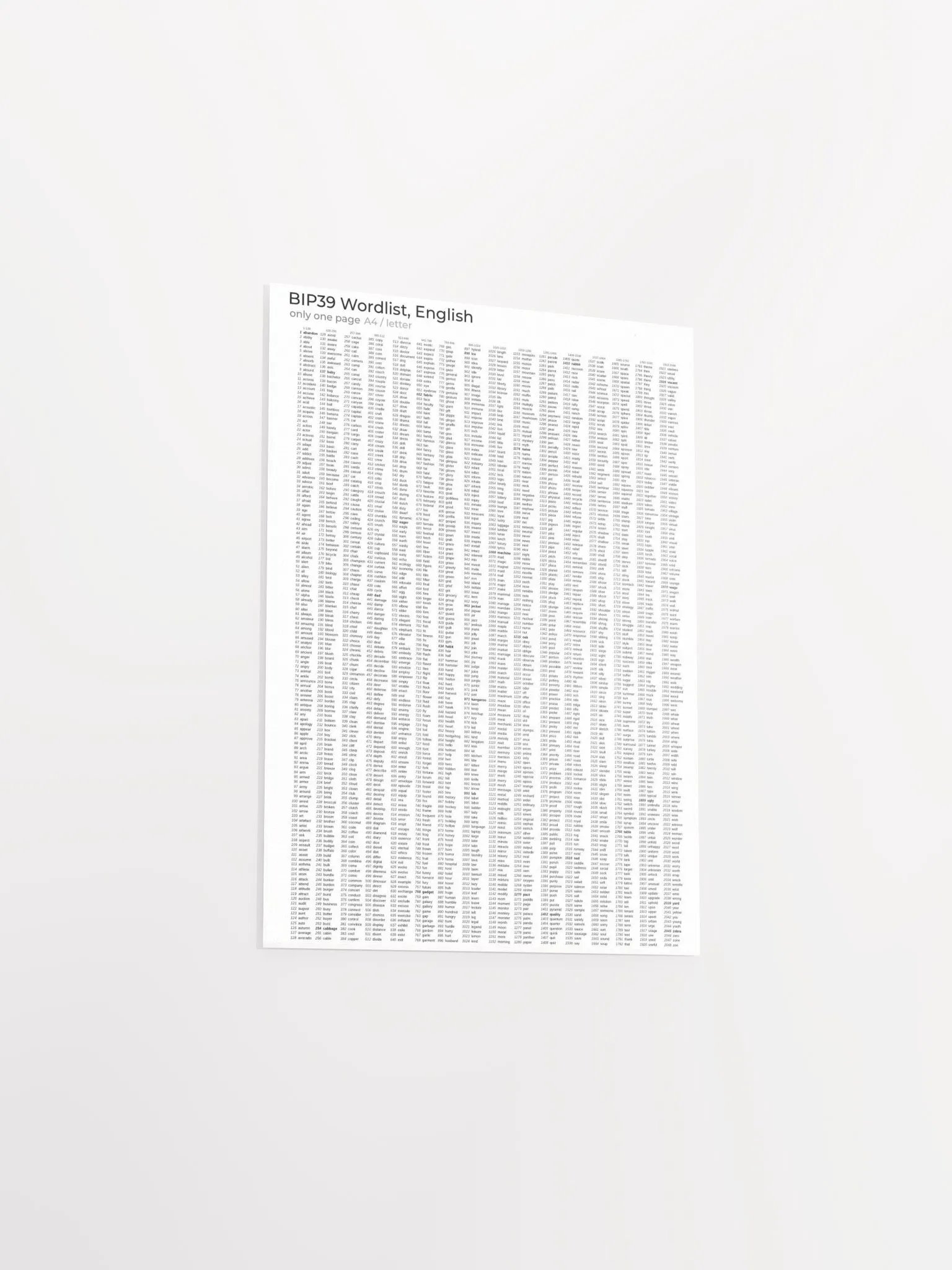 bip-39 Poster of All 2048 Seed Words product image (1)