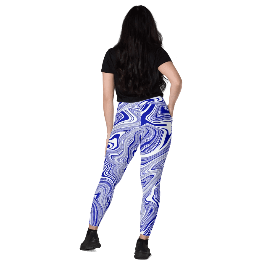 Leggings with Pockets - Blue and White Liquid Swirls product image (11)