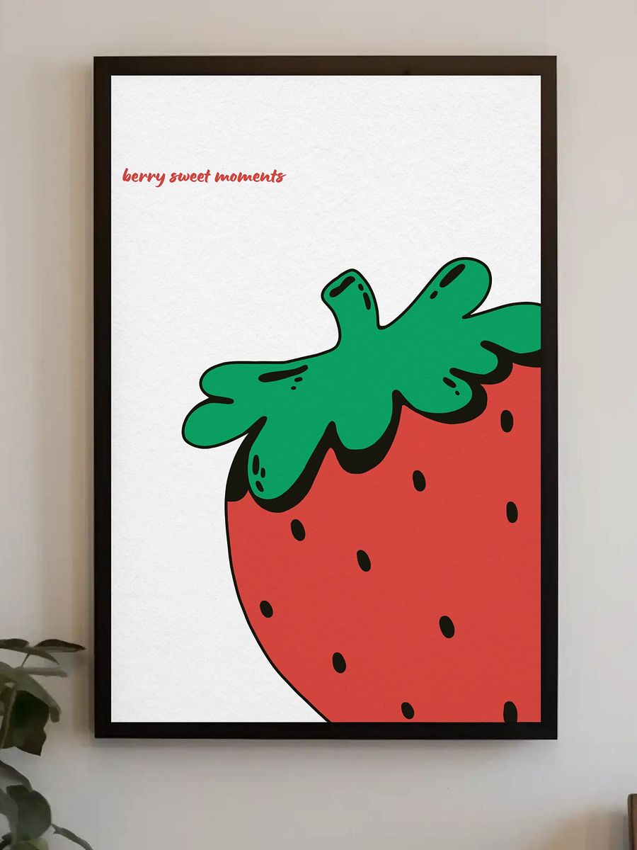 Berry Sweet Moments Strawberry Wall Art - Cute Playful Minimalist Kitchen Decor, Adorable Fruit Illustration Print, Perfect Foodie Gift Idea product image (3)
