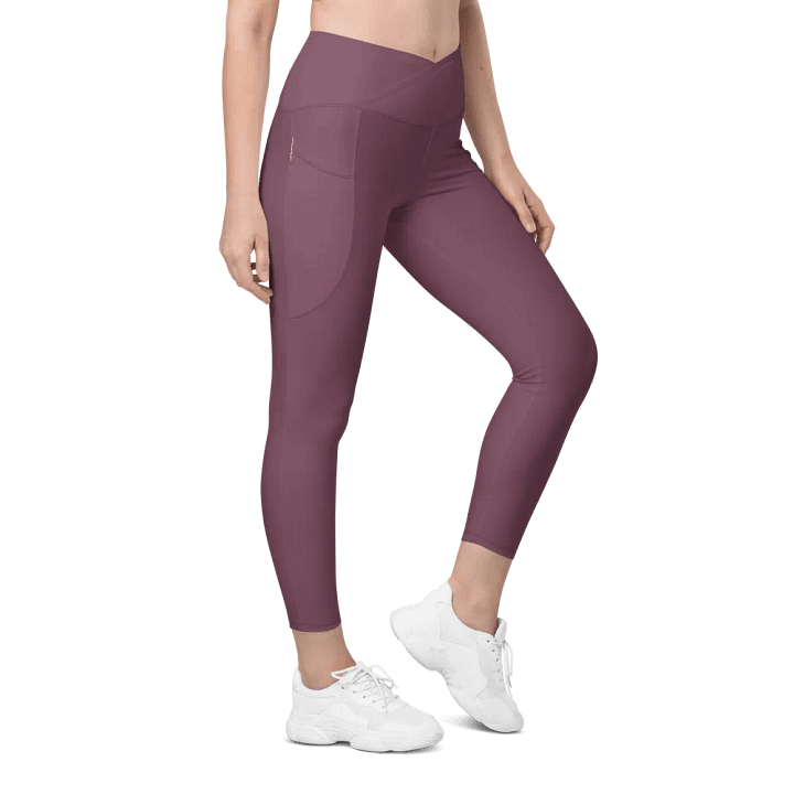 Plain Deep Purplish Red Soft Summer Women's High Waisted Premium Crossover Leggings with Pockets by Treasure Pie product image (1)