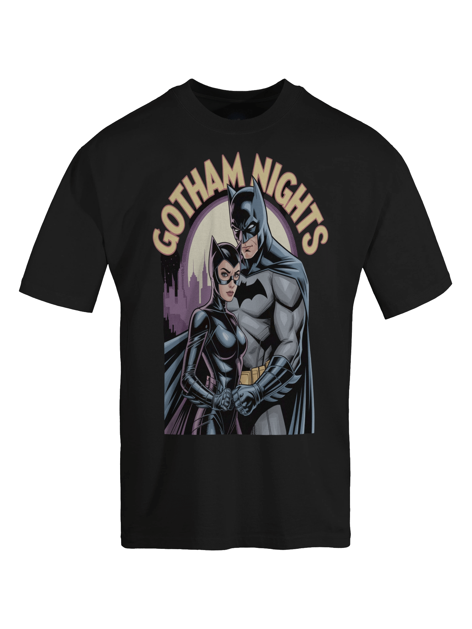 Twilight Tango: Batman & Catwoman Gotham Nights Oversized Faded T-Shirt product image (1)