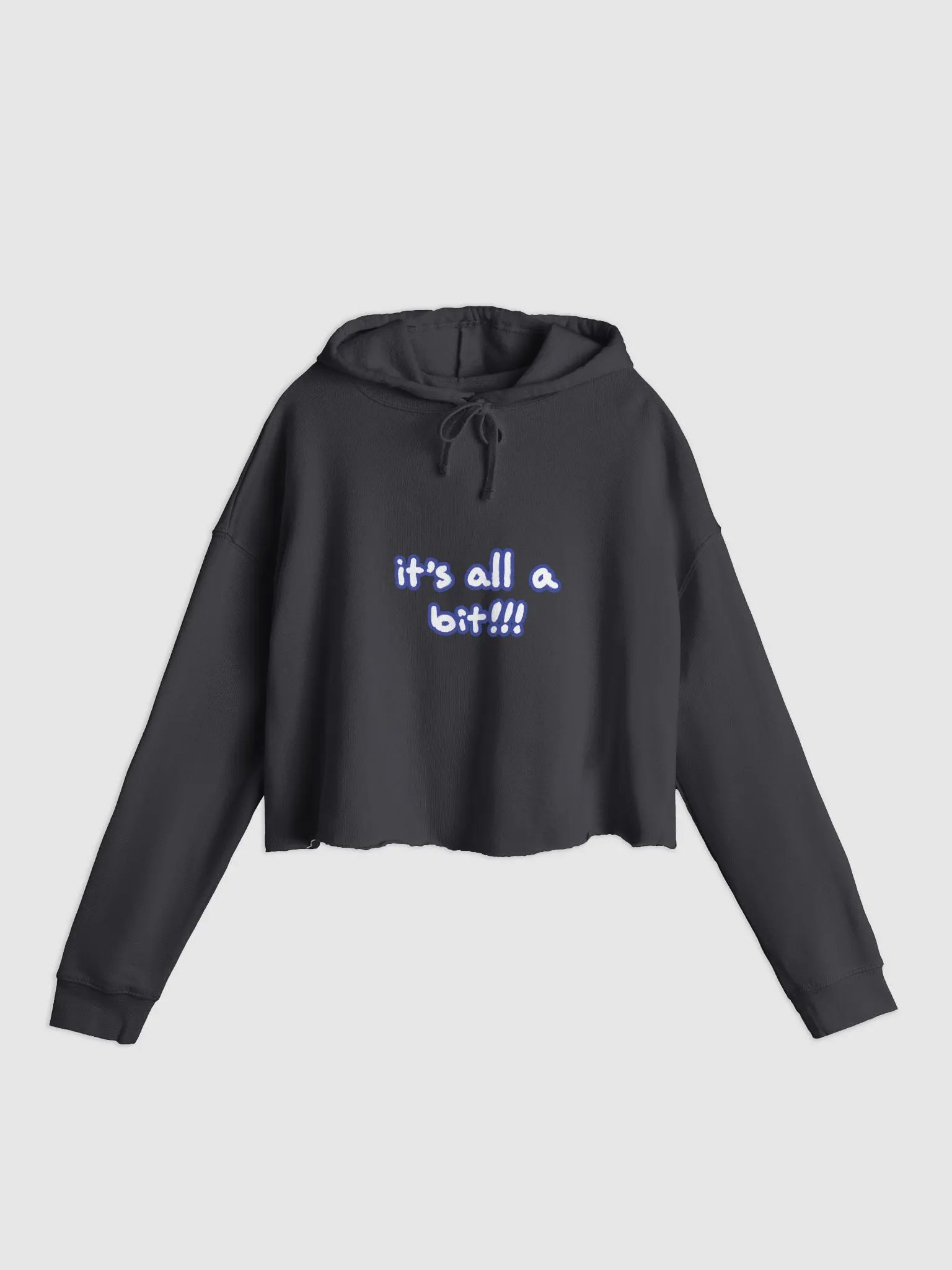 “It’s all a bit!!!” (sm. lined design, #3E4B9D) lightweight cropped hoodie product image (1)