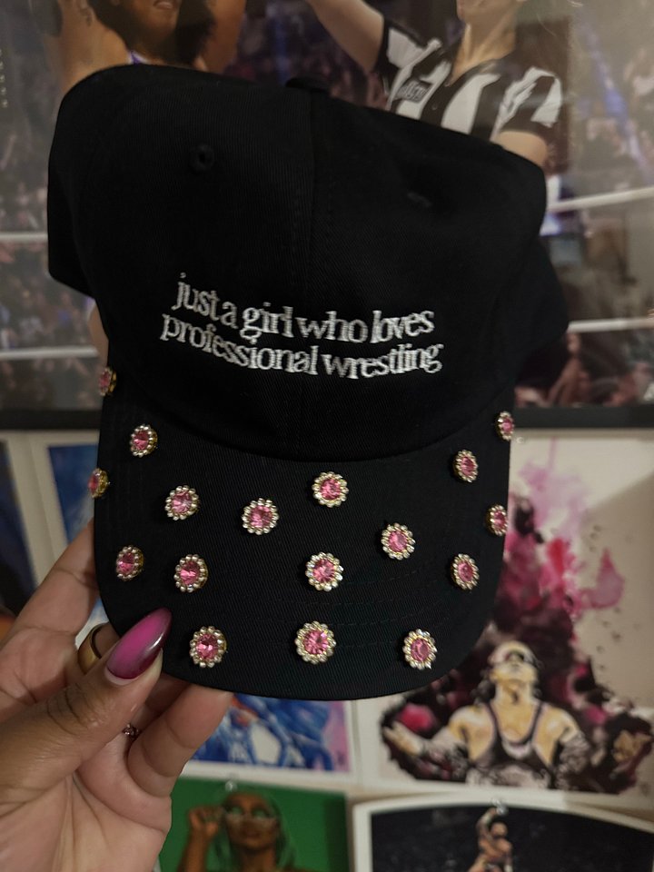 Light Pink Rhinestone "I'm Just A Girl Who Loves Pro Wrestling" Baseball Hat product image (2)