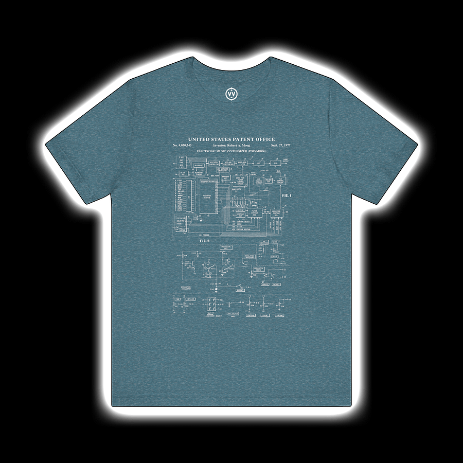 Polymoog T-Shirt - Moog Synth Patent 1977 (Vintage Analog Synthesizer) WHITE PRINT product image (1)