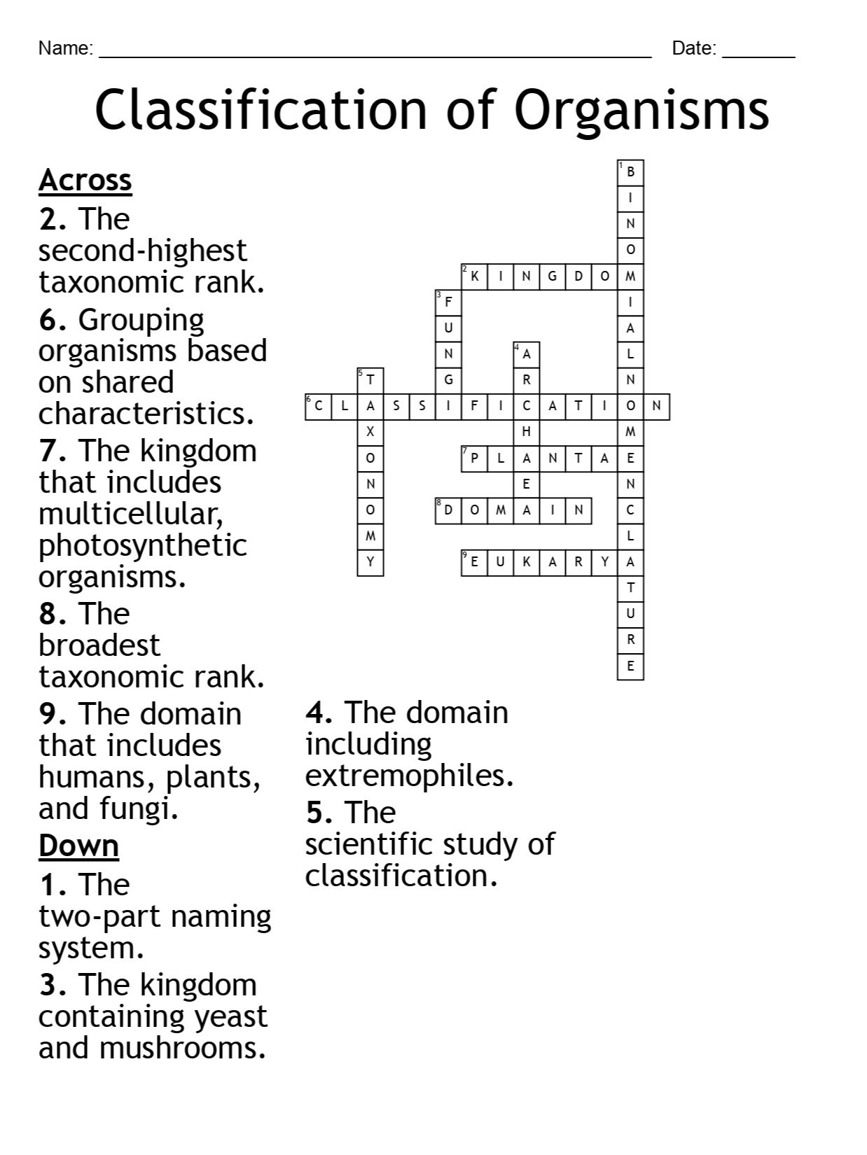 Classification of Organisms Crossword Puzzle product image (2)