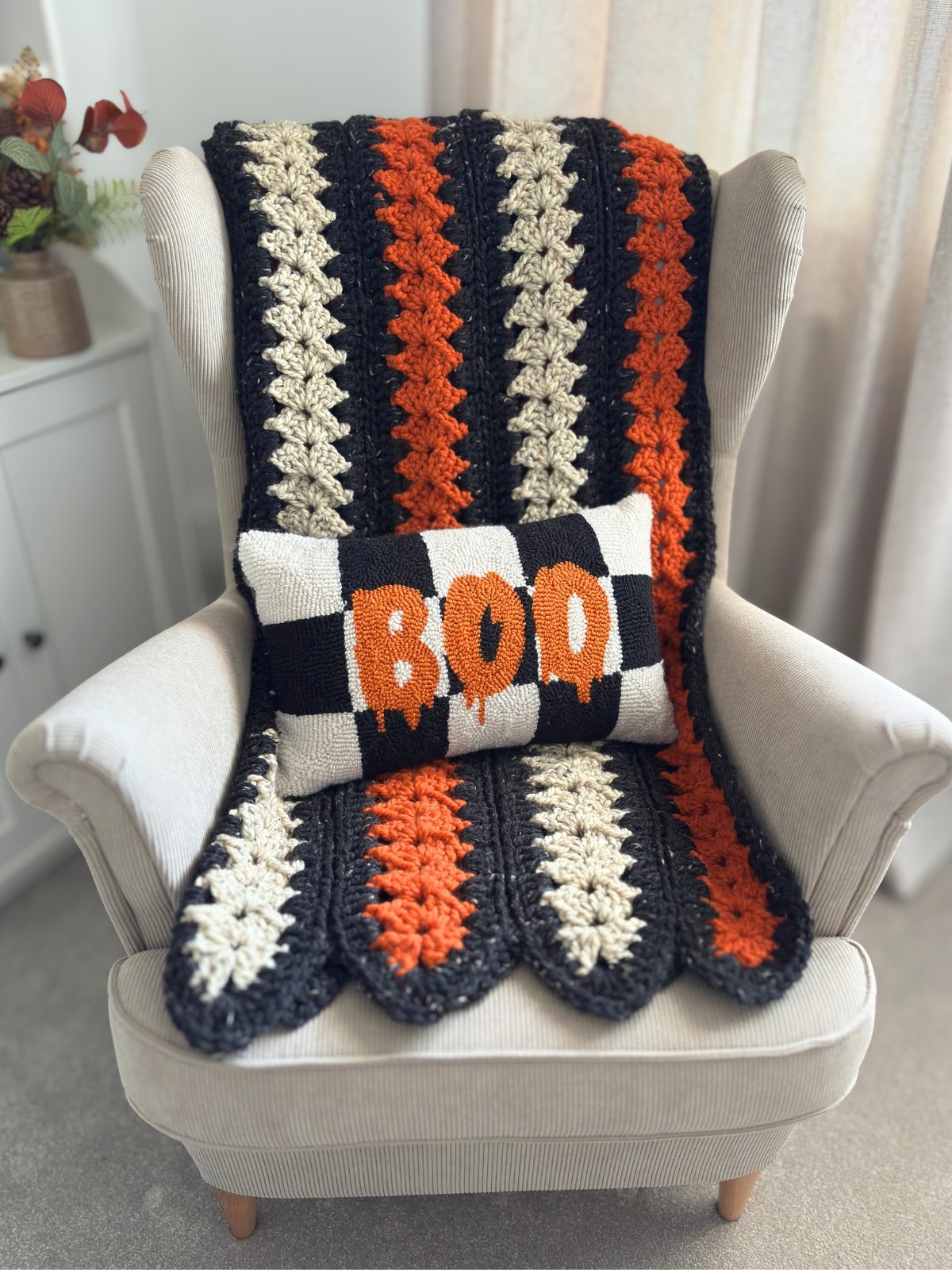 Spooky Strips Mile-a-Minute Crochet Blanket Pattern | Easy Super Chunky Throw Blanket for Beginners | Halloween Afghan PDF product image (6)