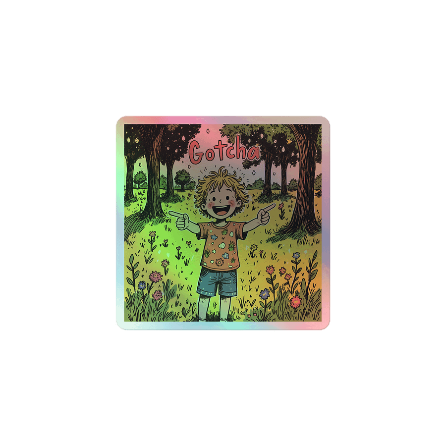 Gotcha! Playful Child – Whimsical Forest Holographic Sticker product image (1)