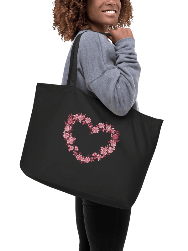 Red Floral Heart Organic Cotton Tote Bag product image (2)