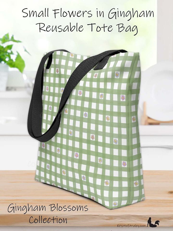 Gingham Blossoms - Small Flowers in Green Gingham Tote Bag product image (1)