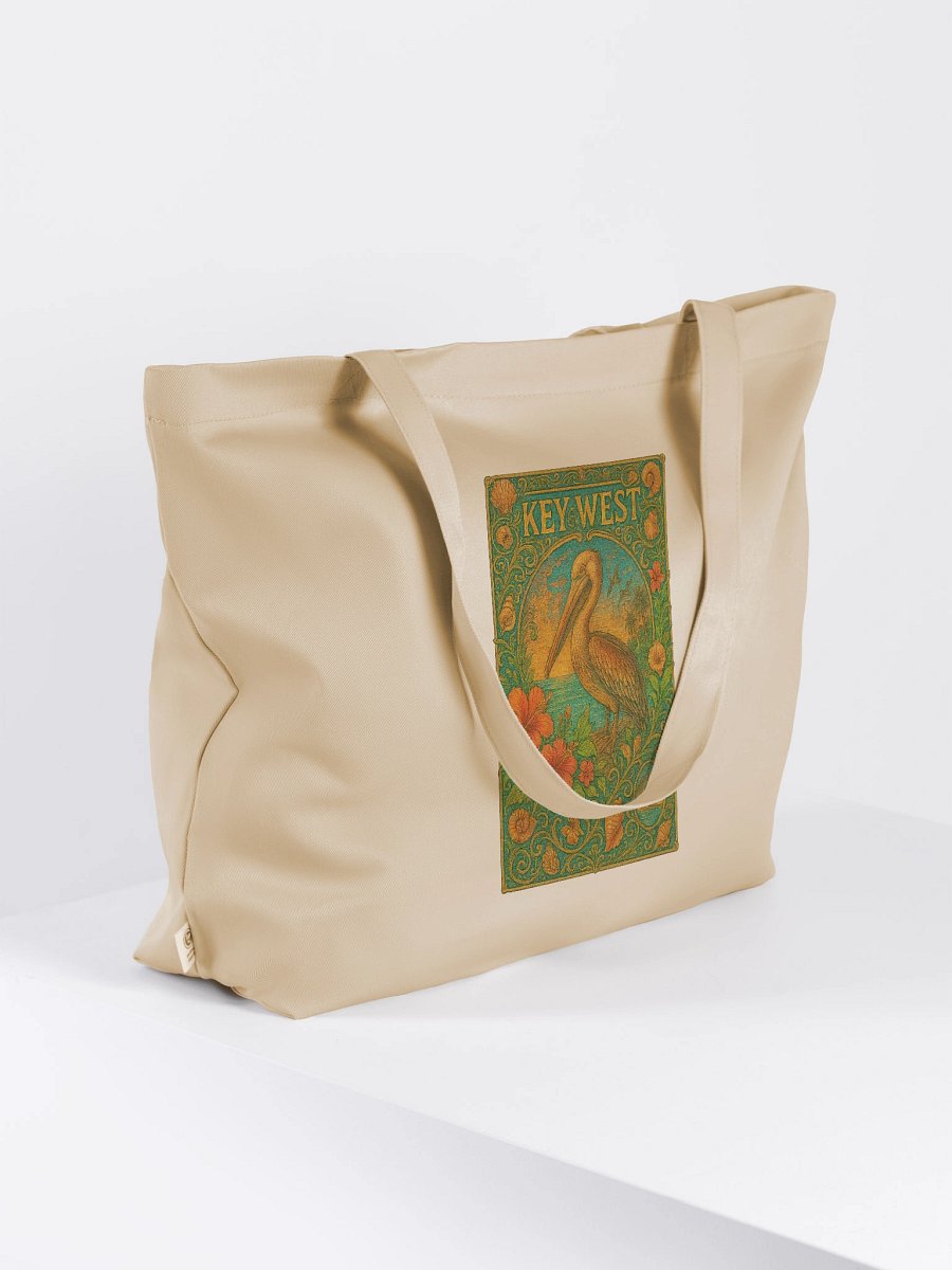 Key West Organic Cotton Tote Bag with Pelican and Hibiscus product image (8)