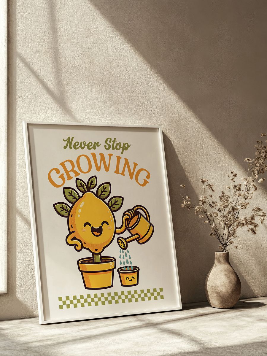 Never Stop Growing Lemon Tree Mascot Inspirational Retro Art Print product image (7)