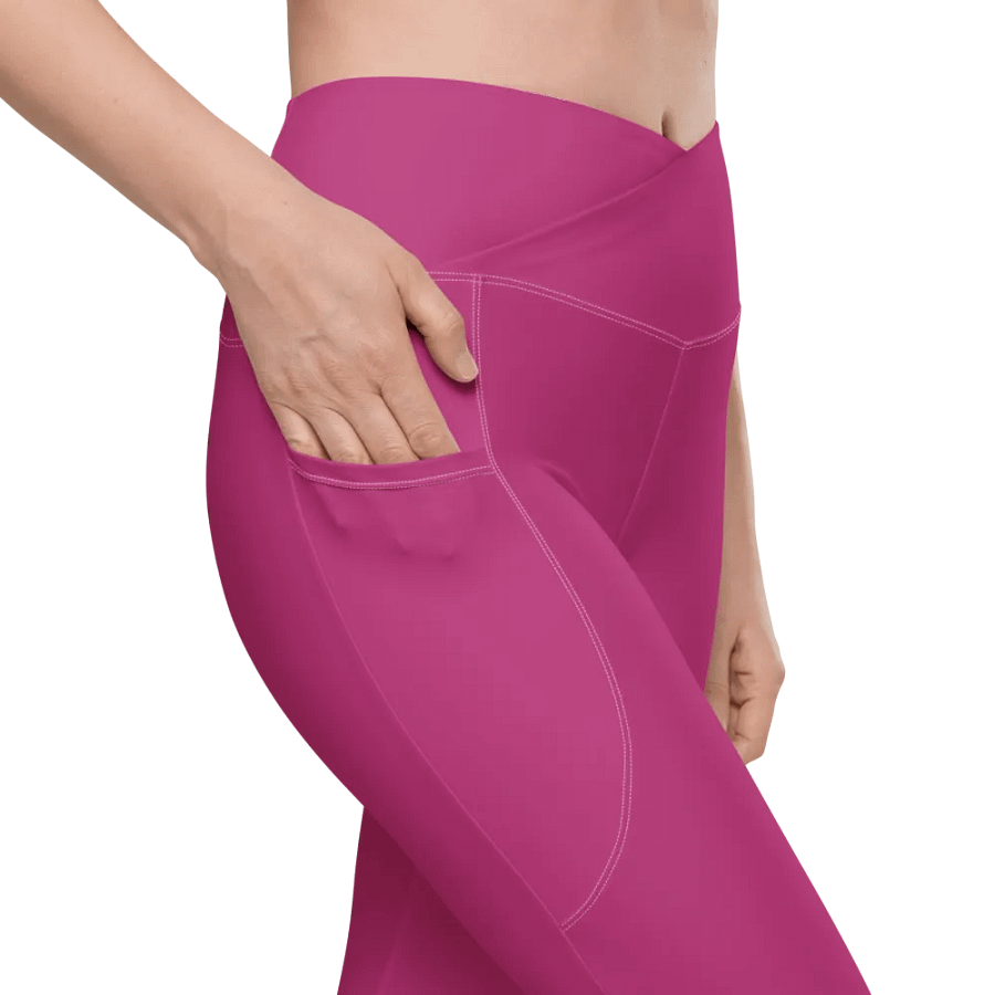 Plain Medium Plum Pink Light Summer Women's High Waisted Premium Crossover Leggings with Pockets by Treasure Pie product image (8)