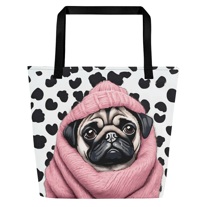 Dotted Pug Large Tote Bag with Pocket product image (2)