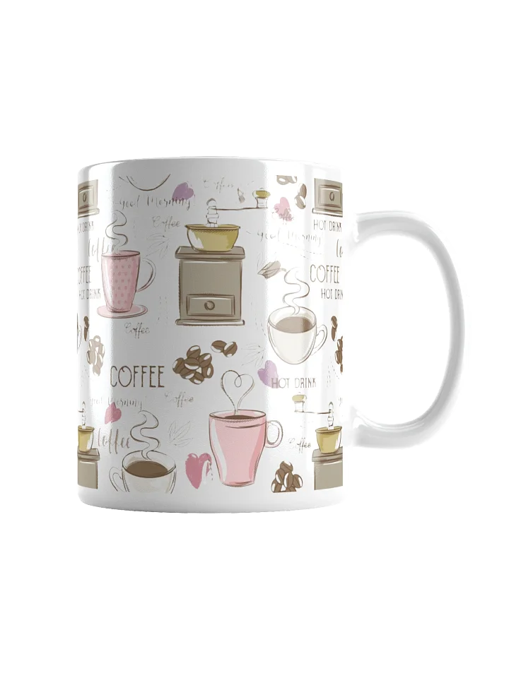 Pastel Coffee Elements and Vintage Pattern Print White Glossy Mug product image (1)