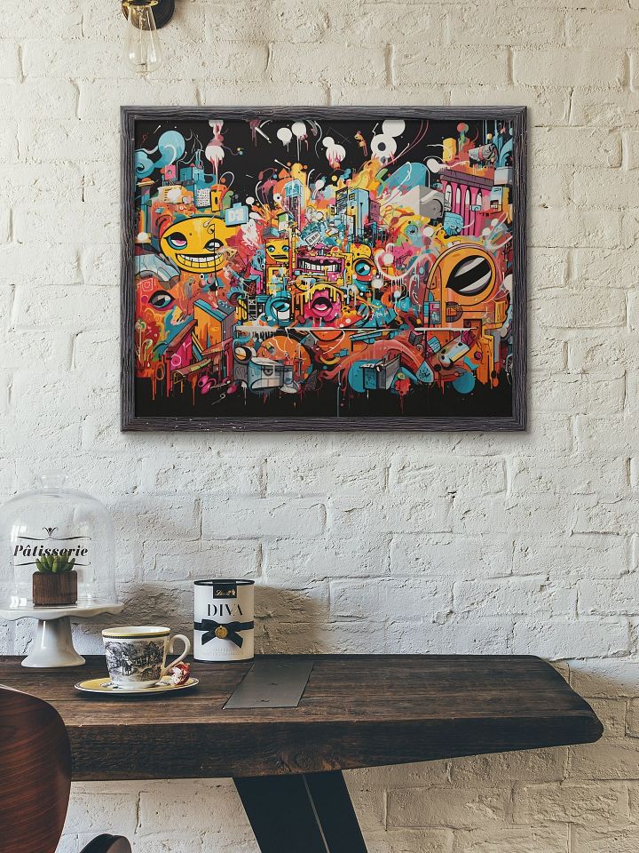Vibrant Whimsical Graffiti Canvas Art, Cartoonish Street Artwork, Playful Urban Wall Decor, Colorful Abstract Mural Print, Eclectic Home Art product image (2)