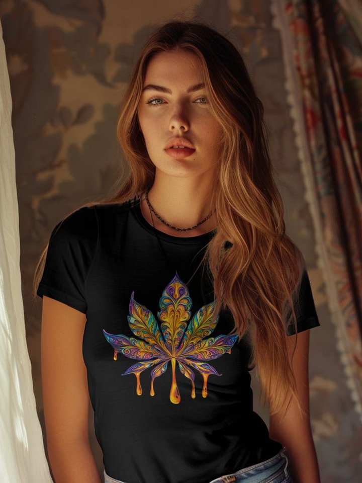 Vibrant Psychedelic Cannabis Leaf - Heavyweight T-Shirt product image (1)