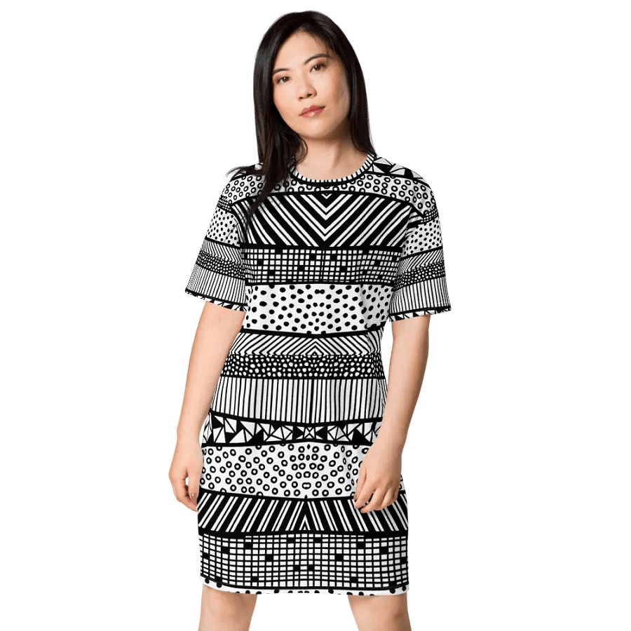 Modern pattern in black and white T-Shirt Dress product image (1)