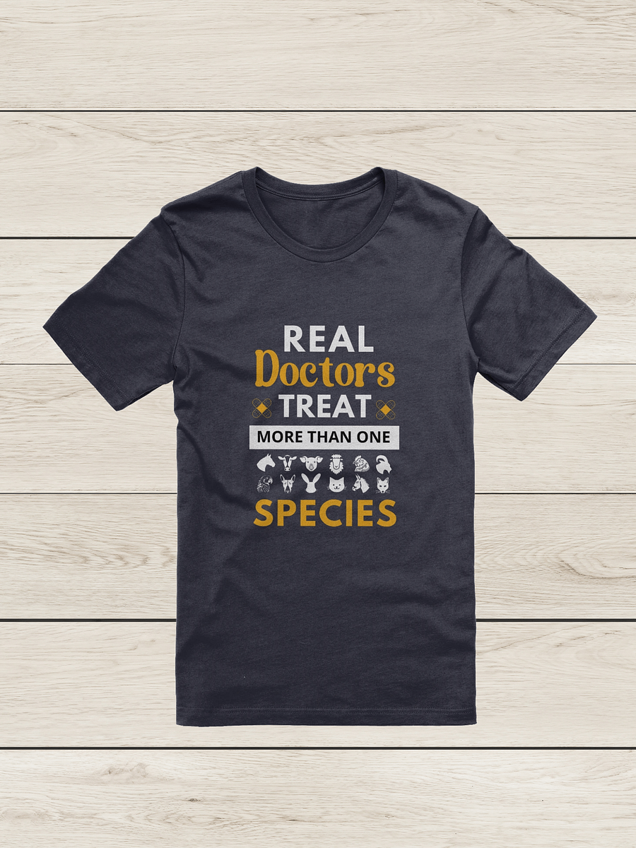 "Real doctor treat more than one species" t-shirt (dark background) product image (9)