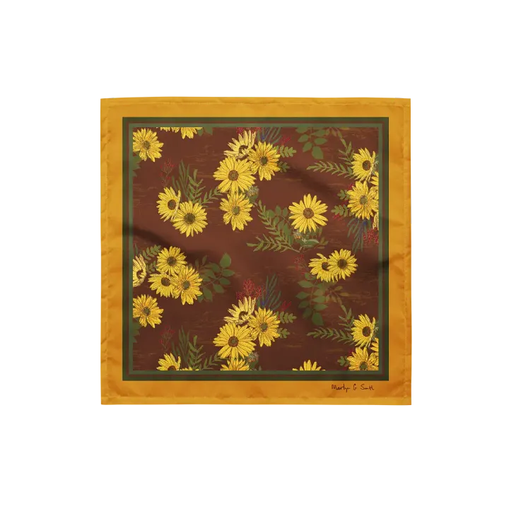 “Helianthus Sunflower Amongst the Greens” Bandana with Gold product image (1)