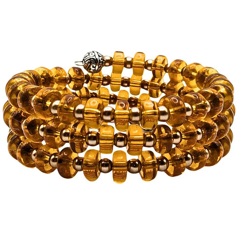 Gorgeous amber colored glass wrap bracelet. No clasp so it's so easy to put on and take off!