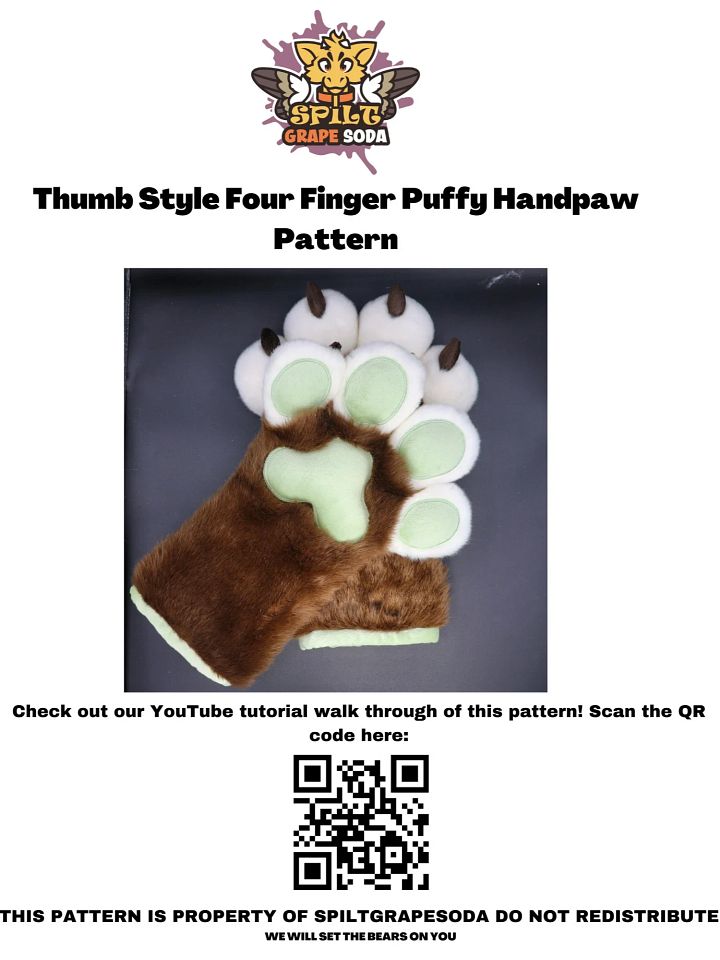 Four Finger Thumb Style Puffy Hand Paw Pattern [PDF DOWNLOAD] product image (2)