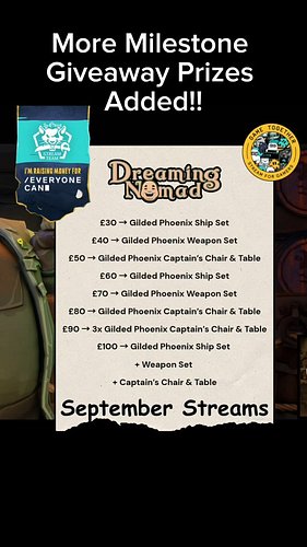 More Prizes added for Giveaways when Donation Milestones are reached.

#SeaOfThieves #PirateLife #ConsoleStreamer #DadGamer #...