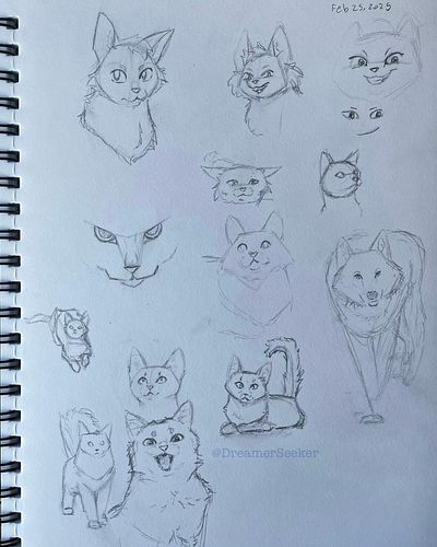 Sketchbook page of cats cause I want to draw Warrior Cats haha. I definitely like some sketches more than others, and hey, th...