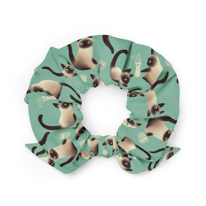 Siamese Cats Knocking Stuff Over Patterned Scrunchie, Mint product image (2)