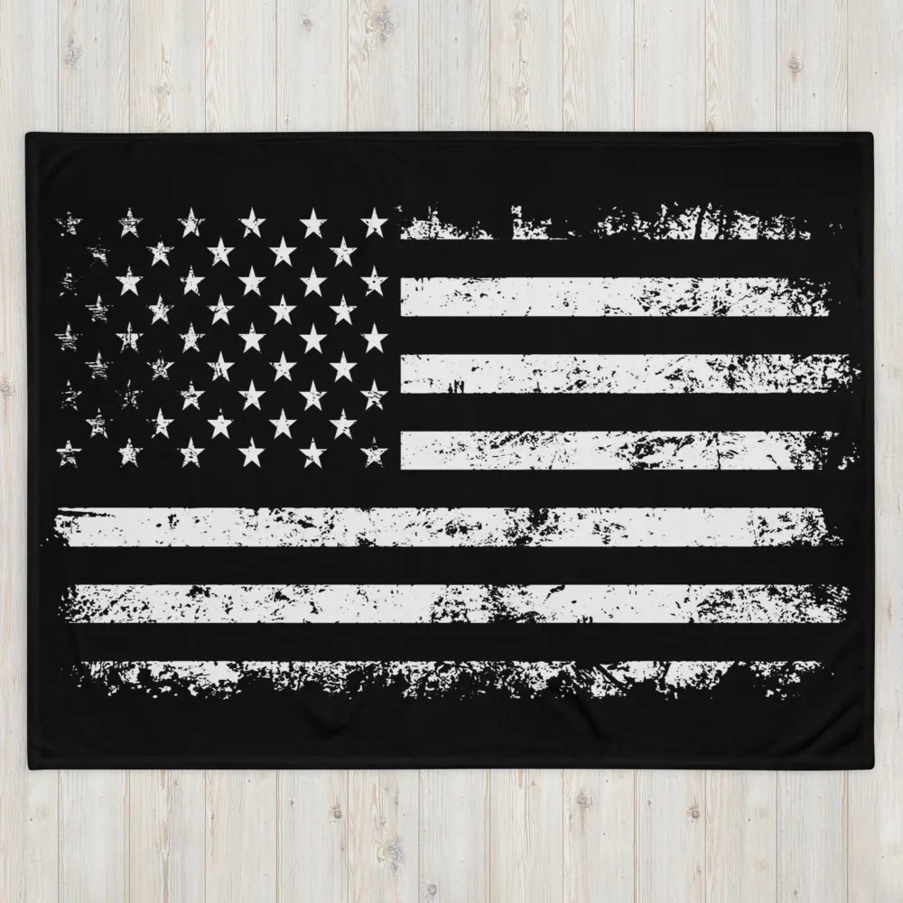 Patriotic Comfort: Distressed Stars and Stripes Black and White American Flag Throw Blanket product image (4)