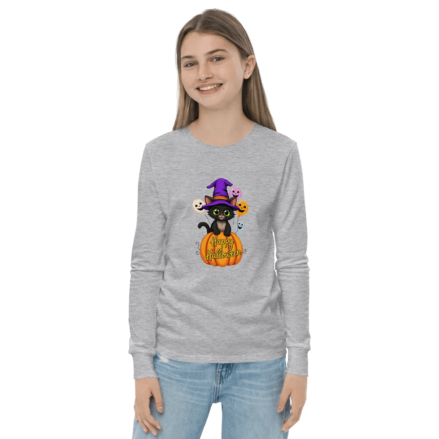 Witchy Cat Halloween Youth L/S Tee product image (5)