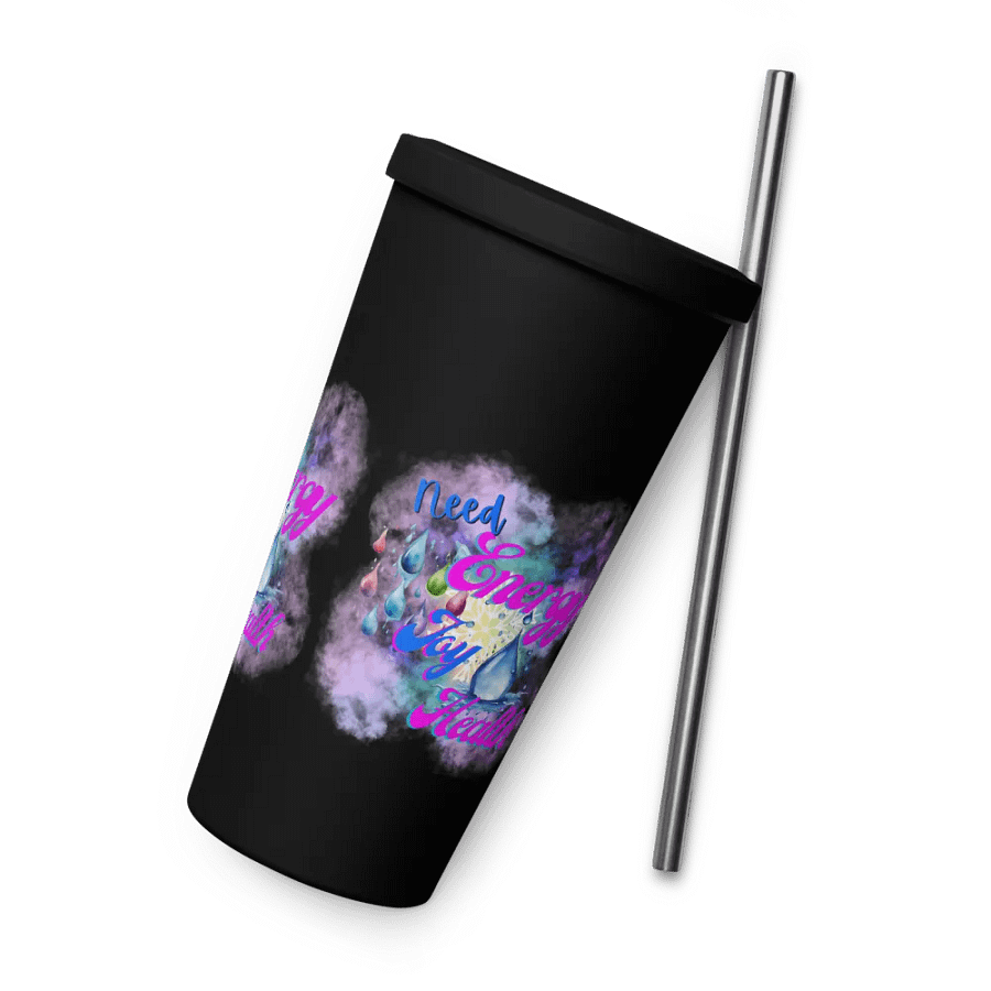 Insulated Tumbler with straw  with beautiful swirly  water drop splash and drops design, product image (8)