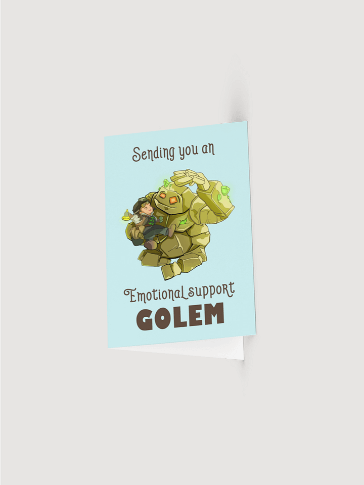 Emotional Support Golem & Alchemist greeting card, cute gift for RPG players, fantasy fiction lovers, scientists, and chemists product image (1)