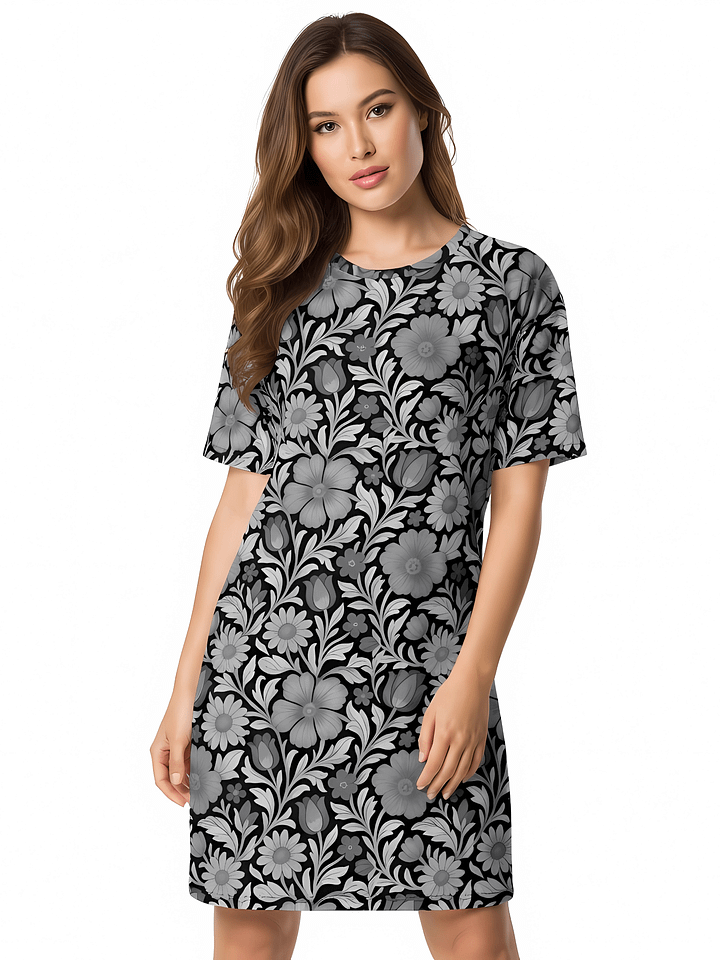 Cottagecore Black Floral Dress – Vintage Boho T-Shirt Style product image (1)