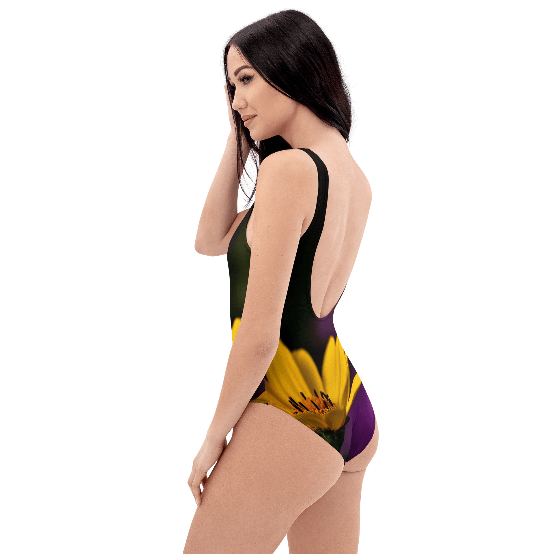 Badeanzug - Leuchtend gelbe Blüte vor violettem Hintergrund product image (7)