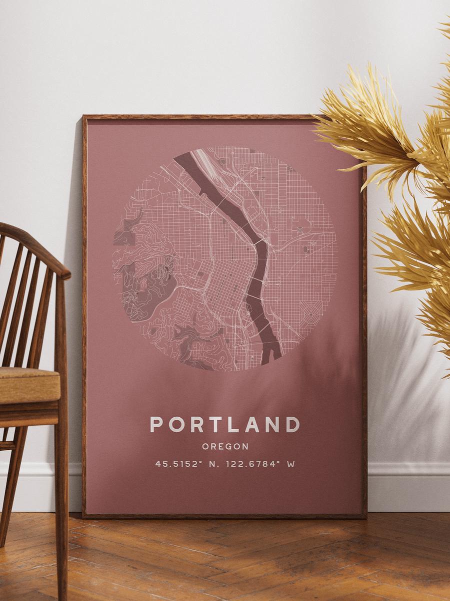 Portland Street Map Poster – Red Minimalist Circular City Art product image (1)